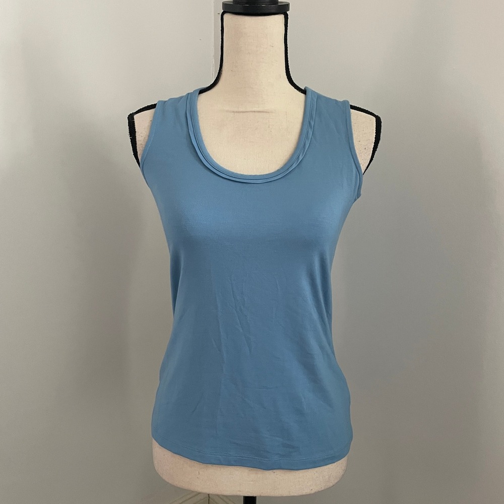 Talbots Blue Scoop Neck Blouse size Small‎ Sleeveless Classic Preppy Top Office